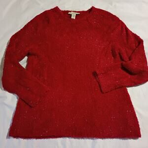 Christmas Red Sparkle Large Sweater Easy Care Tunic Style SOFT Simple Elegance